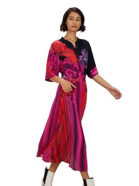 The Kit, Size S, Black Floral Women's Shirt dress in Black, Red & Pink